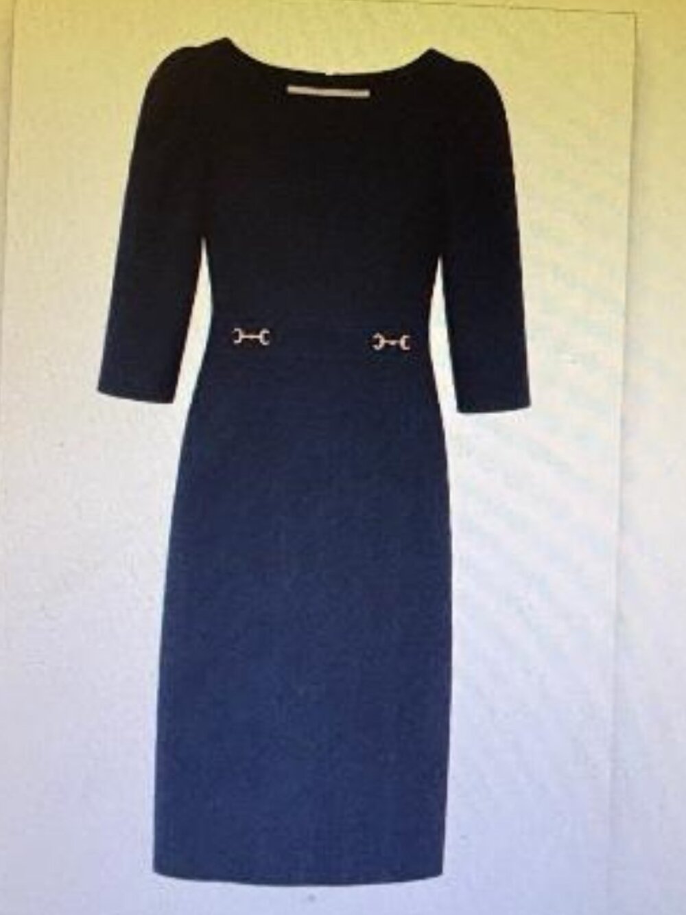 Ann Taylor Sheath Dress Navy Blue Scoop Neck 3/4 Puff Sleeve Zip Back 4